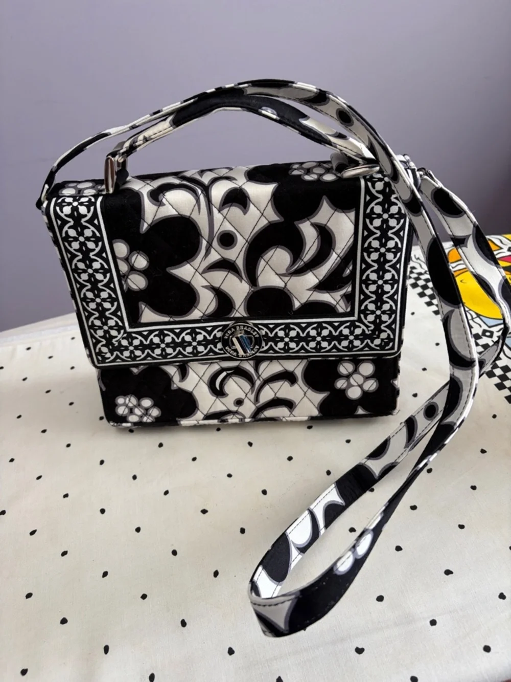 Vera Bradley Black & White Quilted Floral Crossbody - Picture 3 of 11